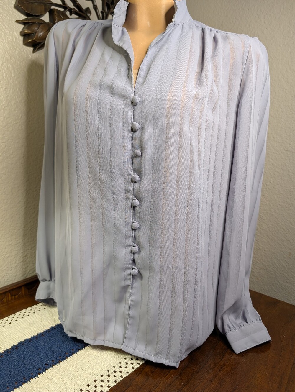 Vintage Jcpenney Semi Sheer Light Lavender Pleated Button-Front Blouse